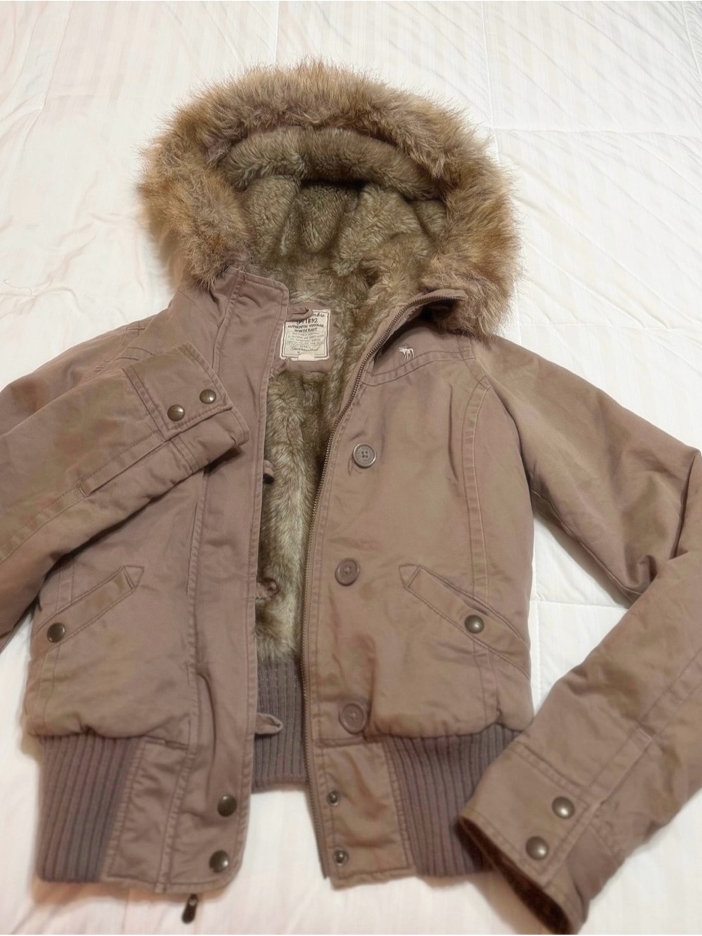 Abercrombie & Fitch Taupe Faux Fur Lined Jacket
